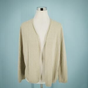 Eileen Fisher Size Large L Gold Metallic Open Front Long Sleeve Knit Cardigan